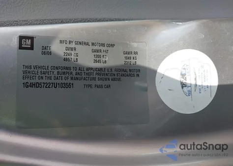 2007 Buick Lucerne Cxl from USA, damaged, VIN 1G4HD57227U103561